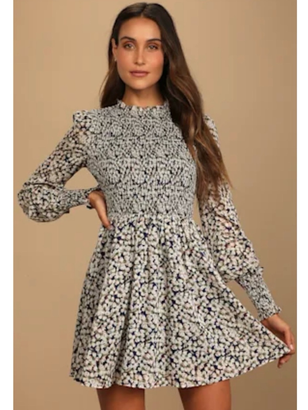 Floral Forever Navy Blue Floral Print Smocked Skater Dress